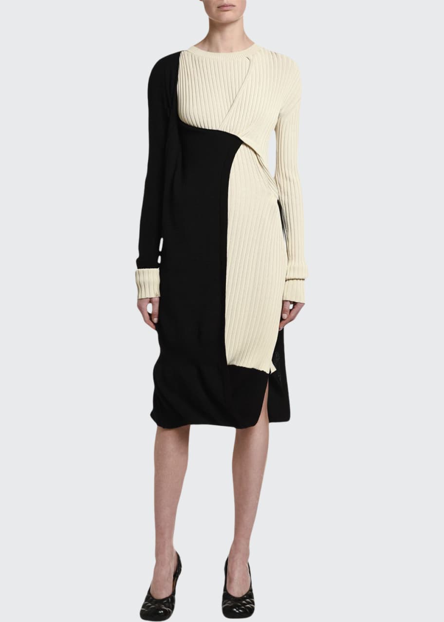 bottega veneta ribbed dress Striped ribbed wool midi dress - multi