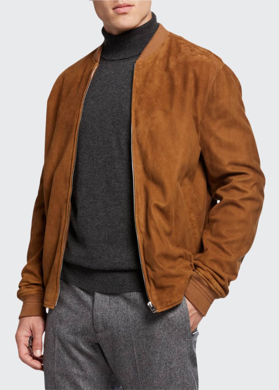 Salle Privee Men's Alvar Lamb Suede Zip Bomber Jacket - Bergdorf Goodman