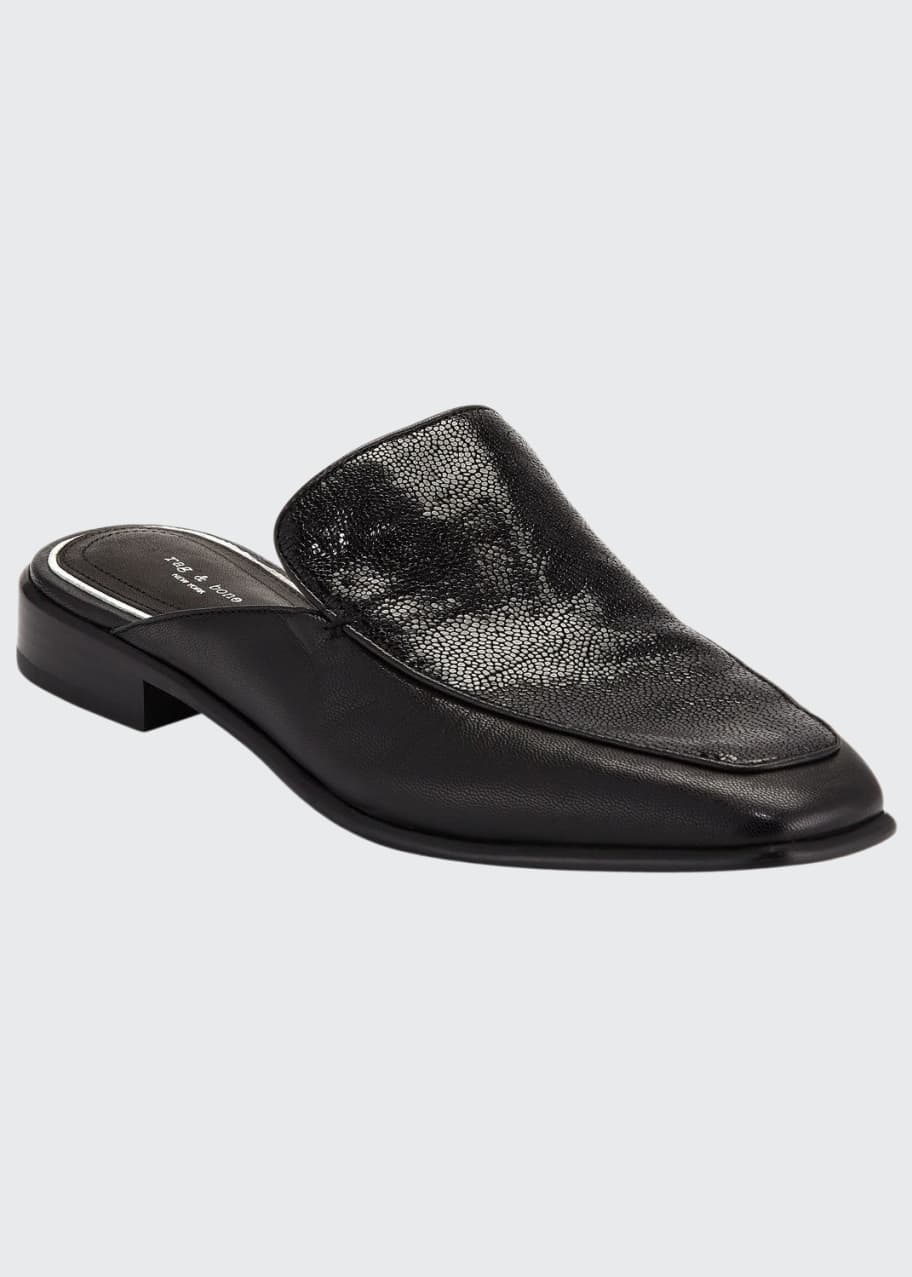 Aslen Mixed Leather Loafer Mules