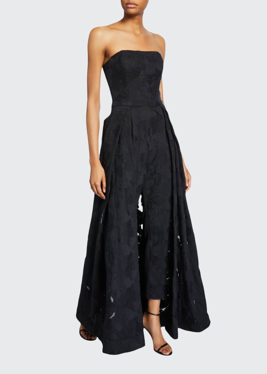 Image 1 of 1: Strapless Jacquard Jumpsuit with Skirt Overlay