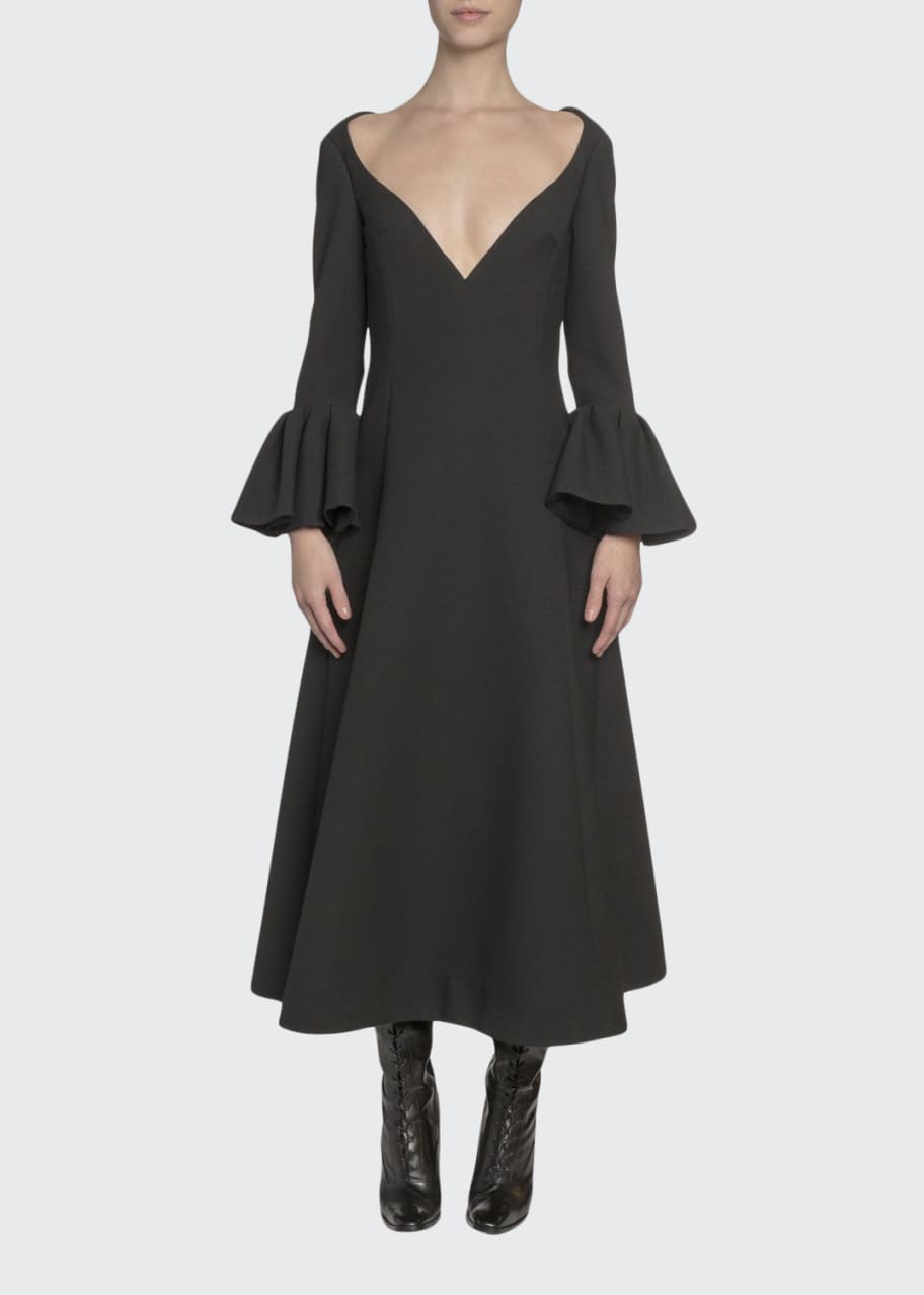 Image 1 of 1: Wool Wide-Neck Bell-Cuff Dress