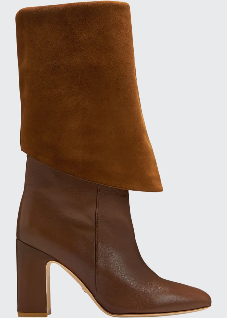 Image 1 of 1: Lucinda Mixed Leather Fold-Over Booties