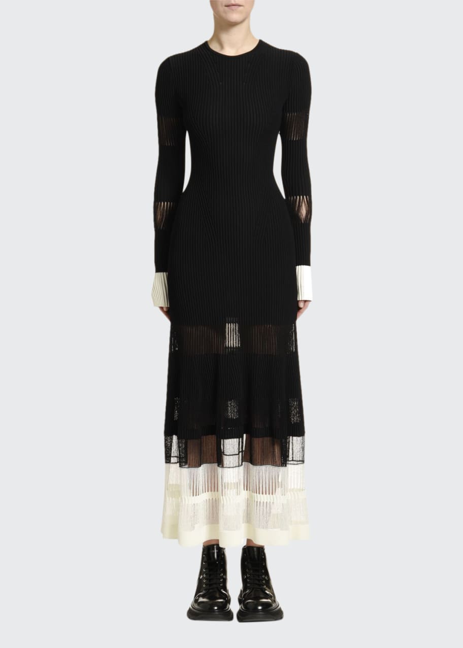 Ottoman-Knit Lace-Inset Dress