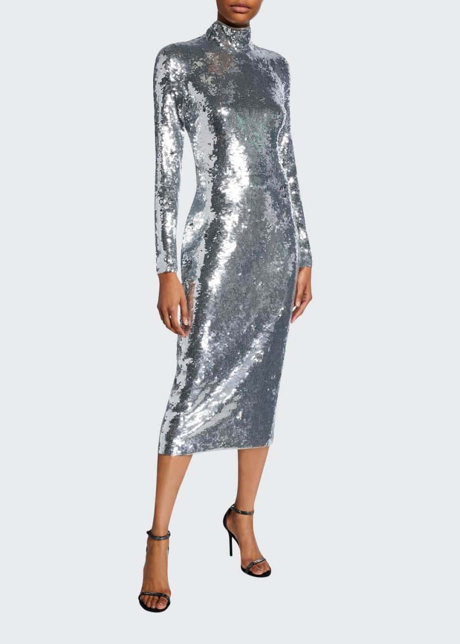 Nila Sequined High-Neck Cocktail Dress