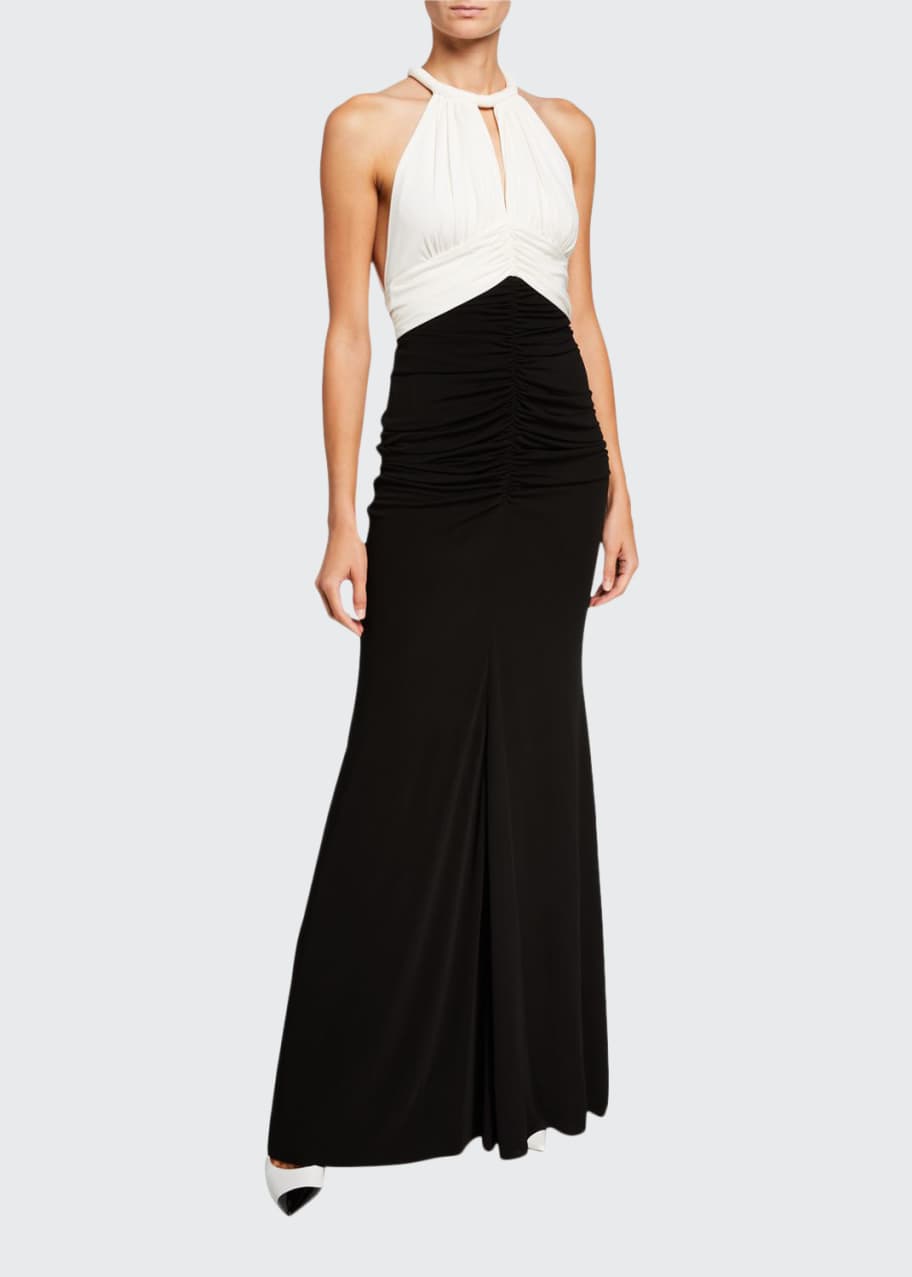 Alexander McQueen Ruched Two-Tone Jersey Halter-Neck Gown - Bergdorf Goodman