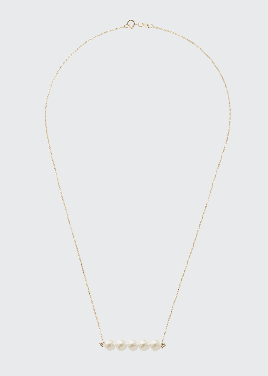Image 1 of 1: 14k Gold 5-Pearl & Diamond Bar Necklace