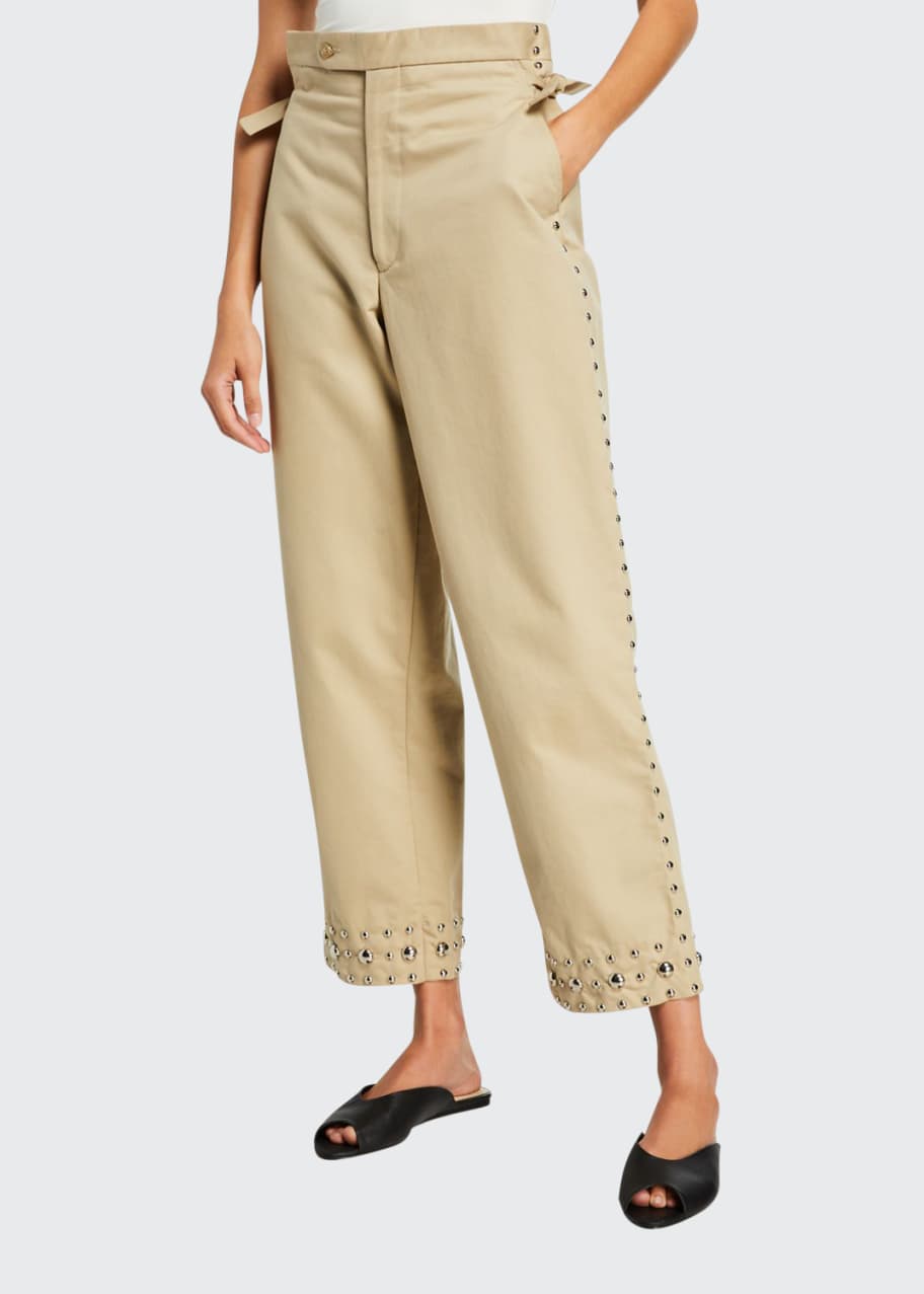 Image 1 of 1: Studded Khaki Side-Tie Trousers