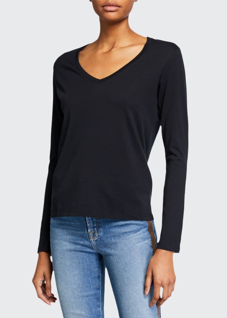 Image 1 of 1: V-Neck Long-Sleeve Silk Touch Cotton Top