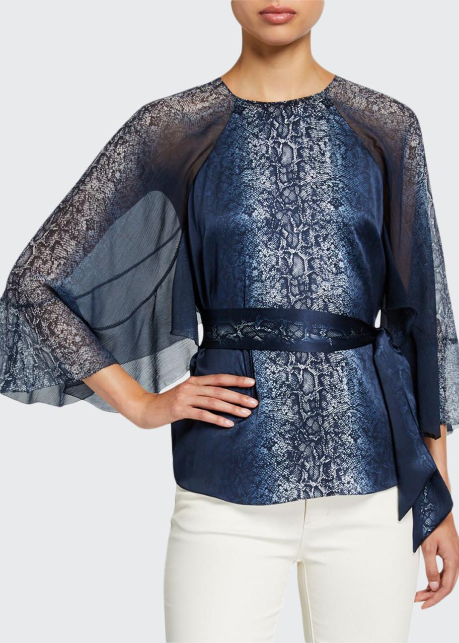 Elie Tahari Matilda Python-Print Draped-Sleeve Silk Blouse - Bergdorf ...