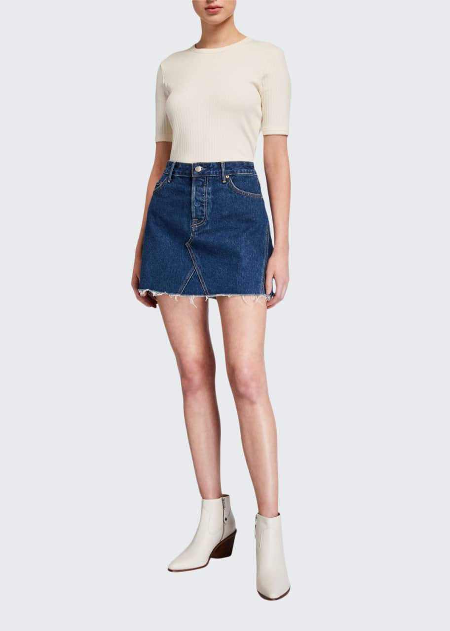 GRLFRND Eva Frayed Denim Skirt Bergdorf Goodman