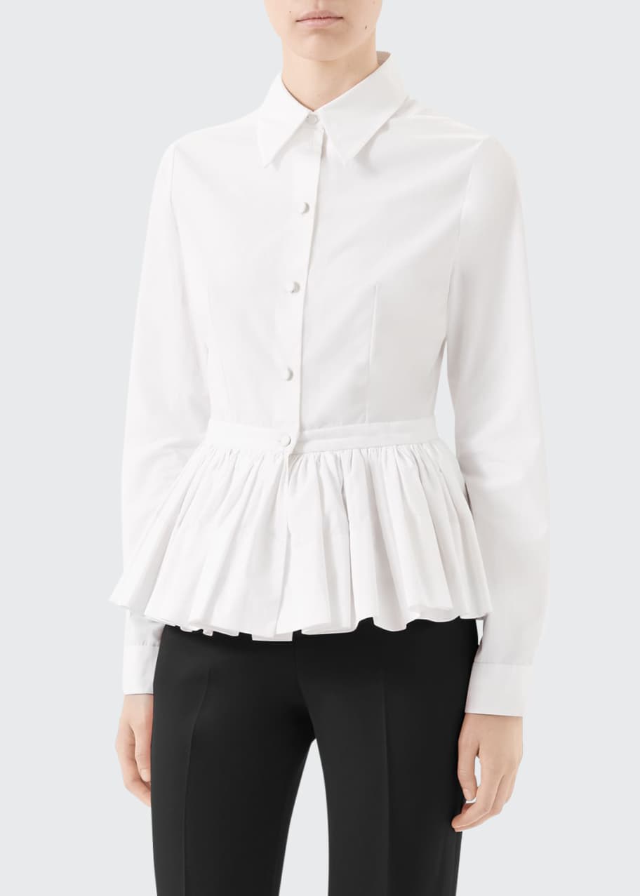 Image 1 of 1: Button-Front Peplum Blouse