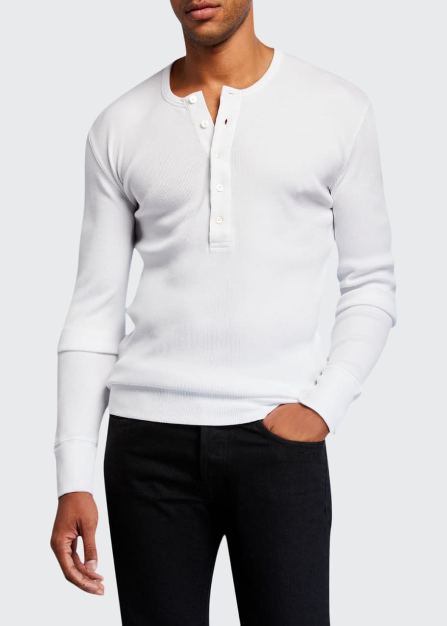 TOM FORD Men's Solid Cotton Henley Shirt - Bergdorf Goodman