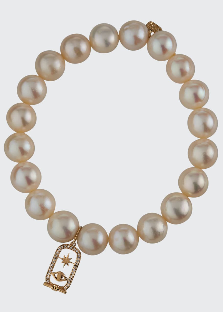 Image 1 of 1: 14k Diamond Cartouche & Pearl Bracelet
