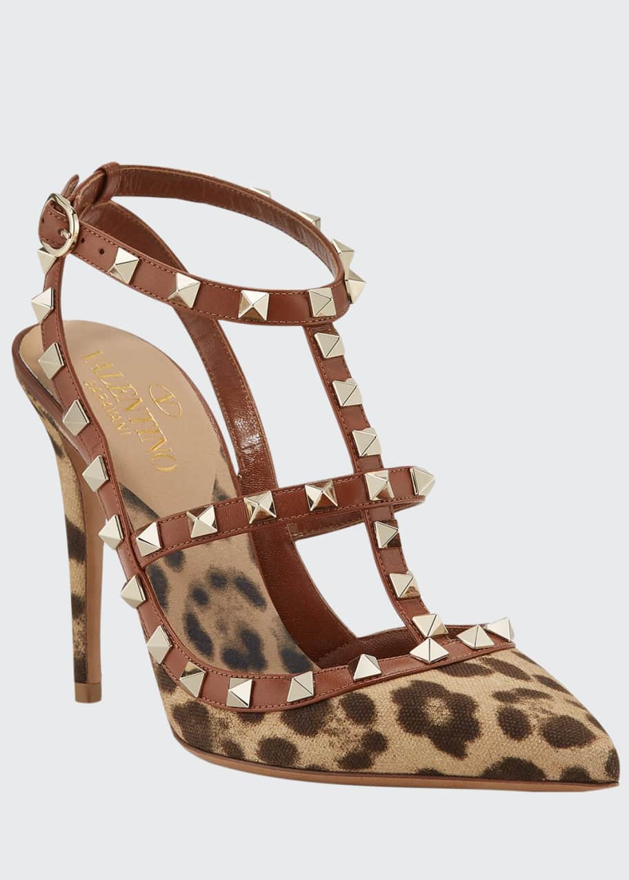 Valentino Garavani Leopard-Print Rockstud Ankle-Strap Pumps - Bergdorf ...
