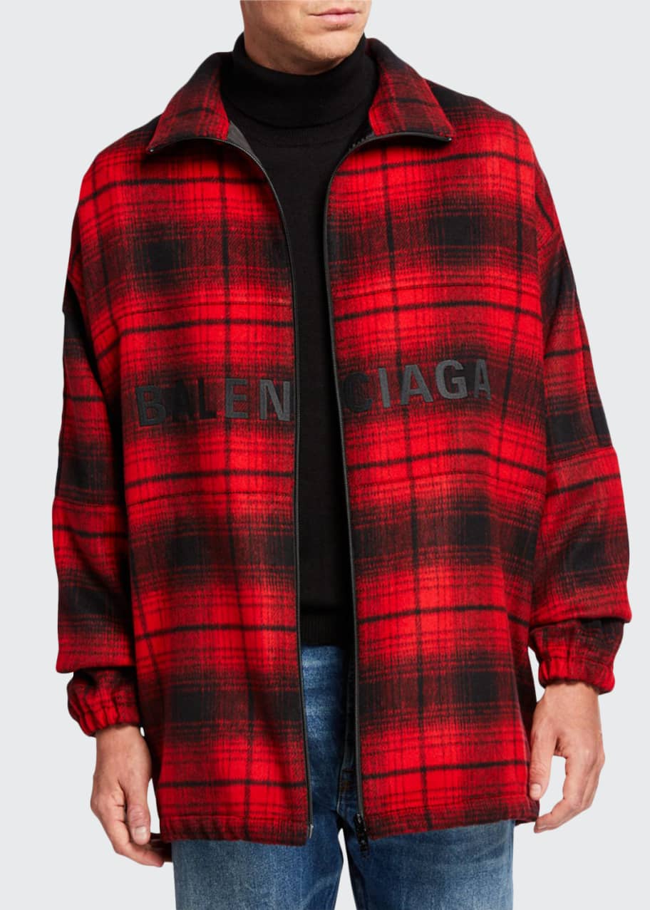 Image 1 of 1: Men's Plaid Wool Cocoon Zip-Front Anorak Jacket