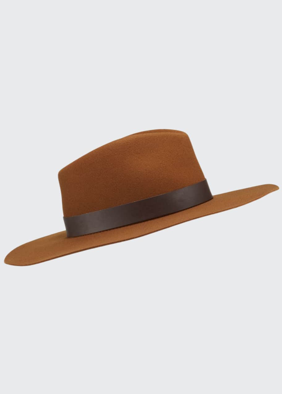 Rag Bone Kacy Wool Fedora Hat w Leather Trim Bergdorf Goodman