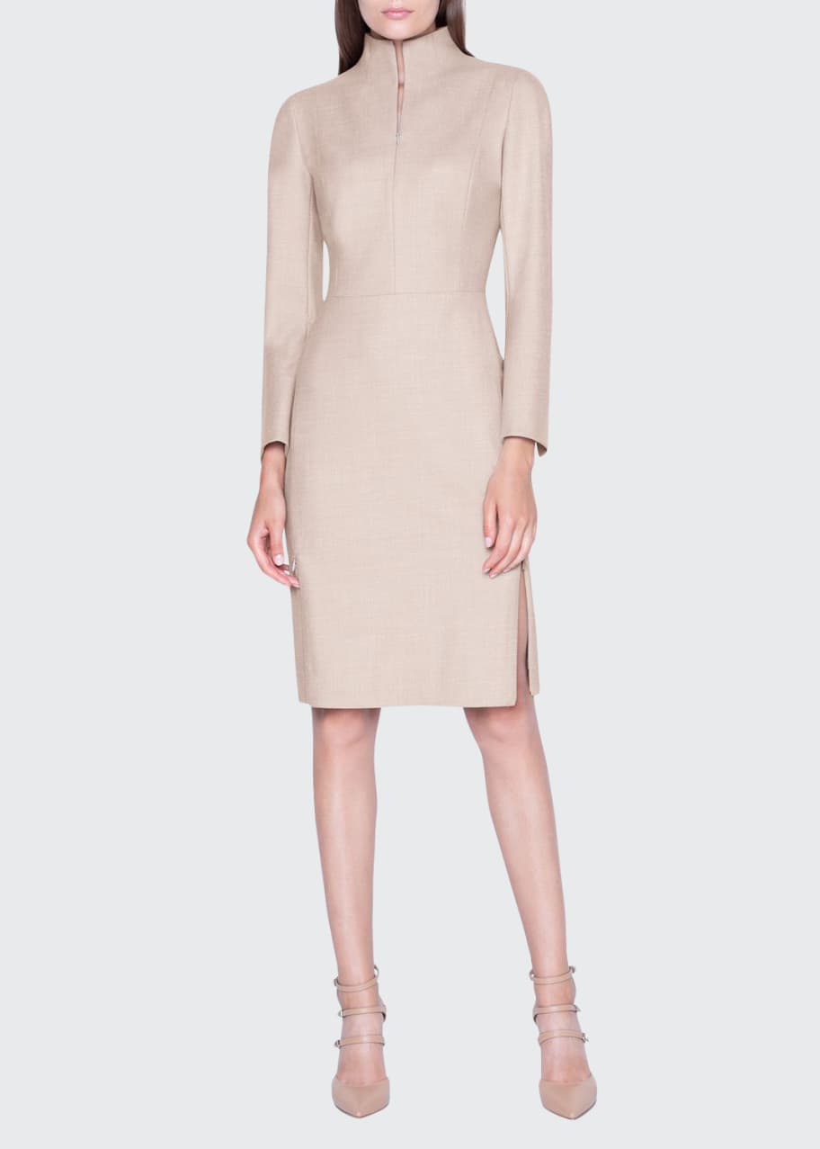 Akris Flannel LongSleeve ZipFront Dress Bergdorf Goodman