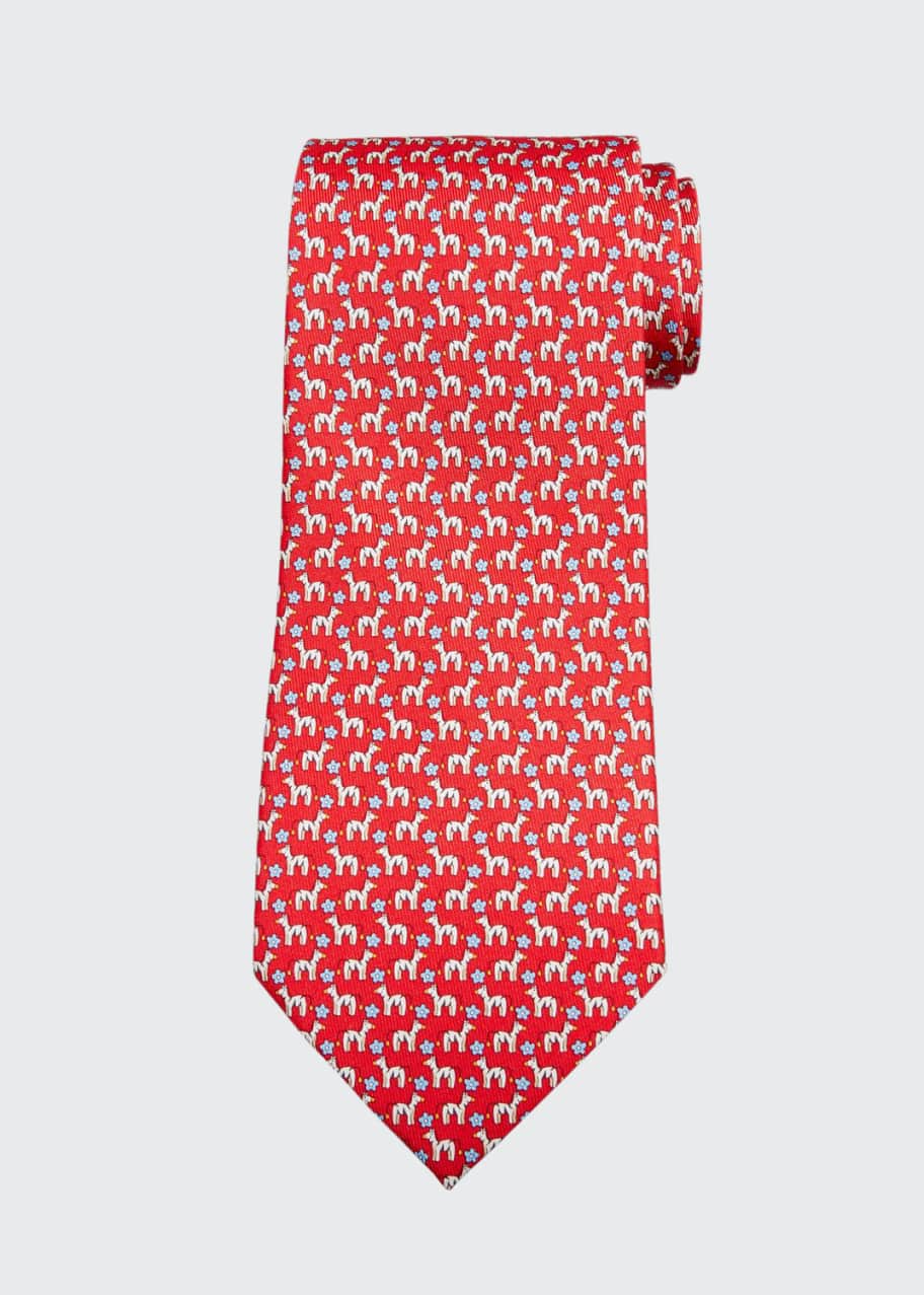 Image 1 of 1: Zebra/Flower Silk Tie, Red