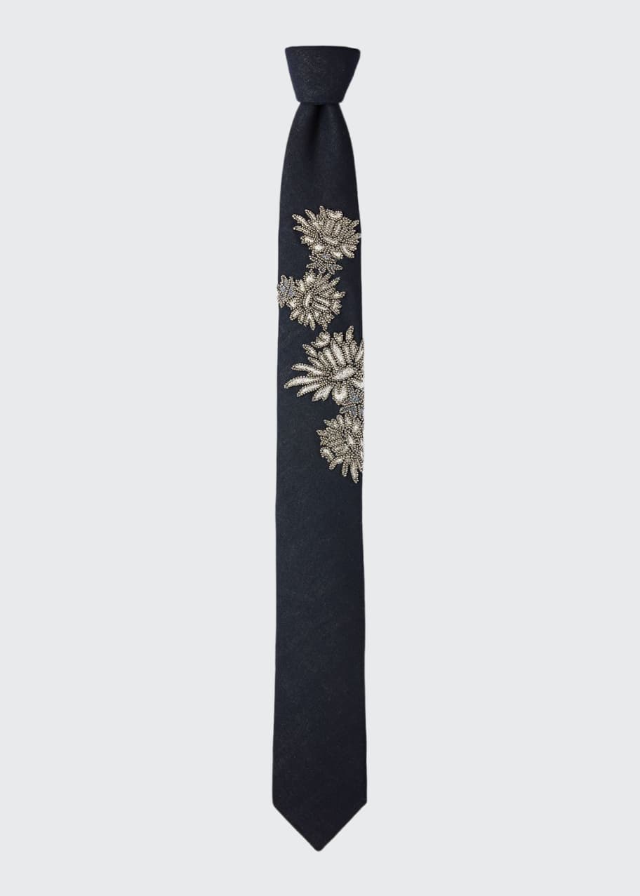 Image 1 of 1: Men's Beaded Floral Wool Tie