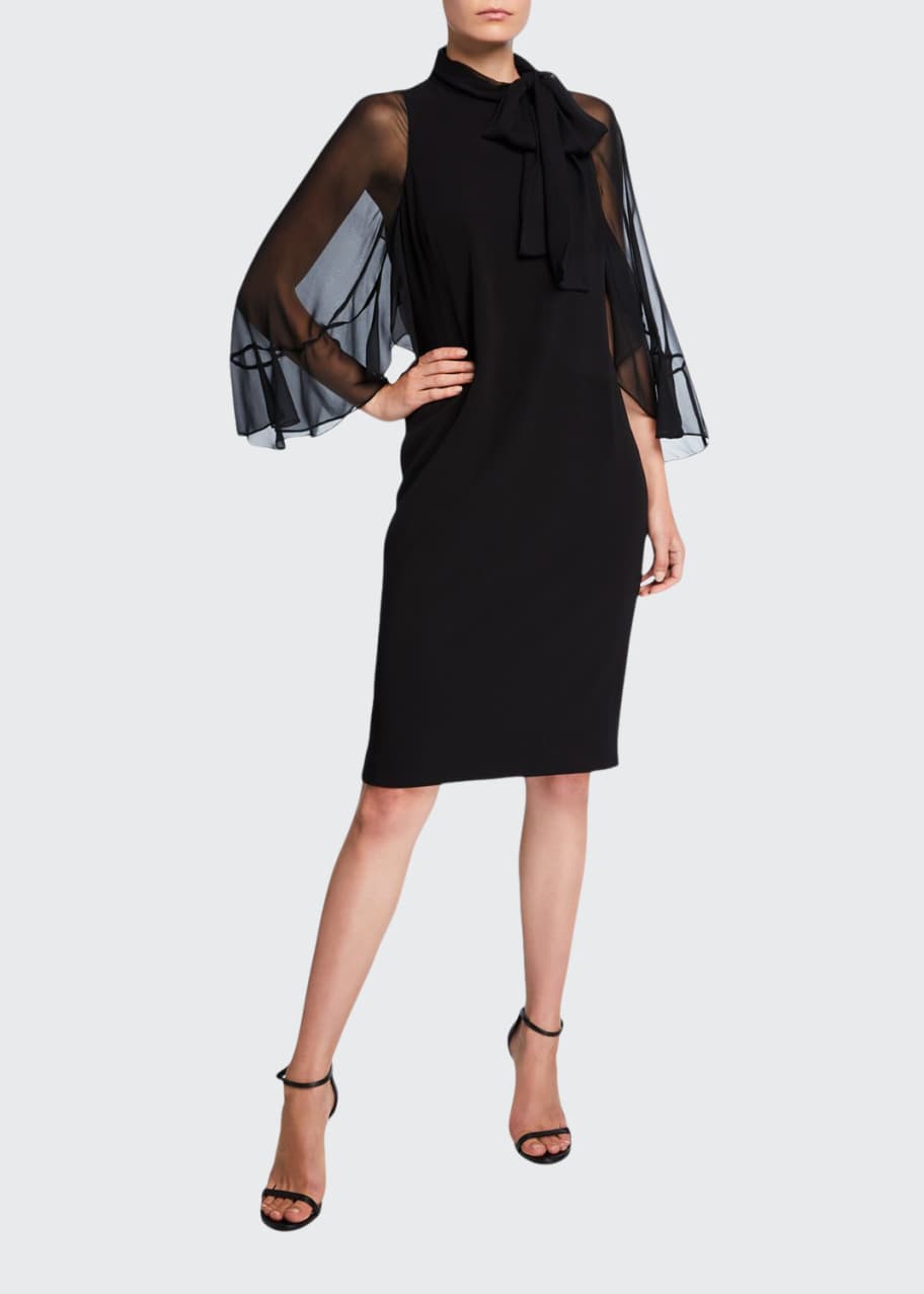 sheer sleeve shift dress Calvin Klein Petite Sheer-Sleeve Jewel-Neck Shift Dress
