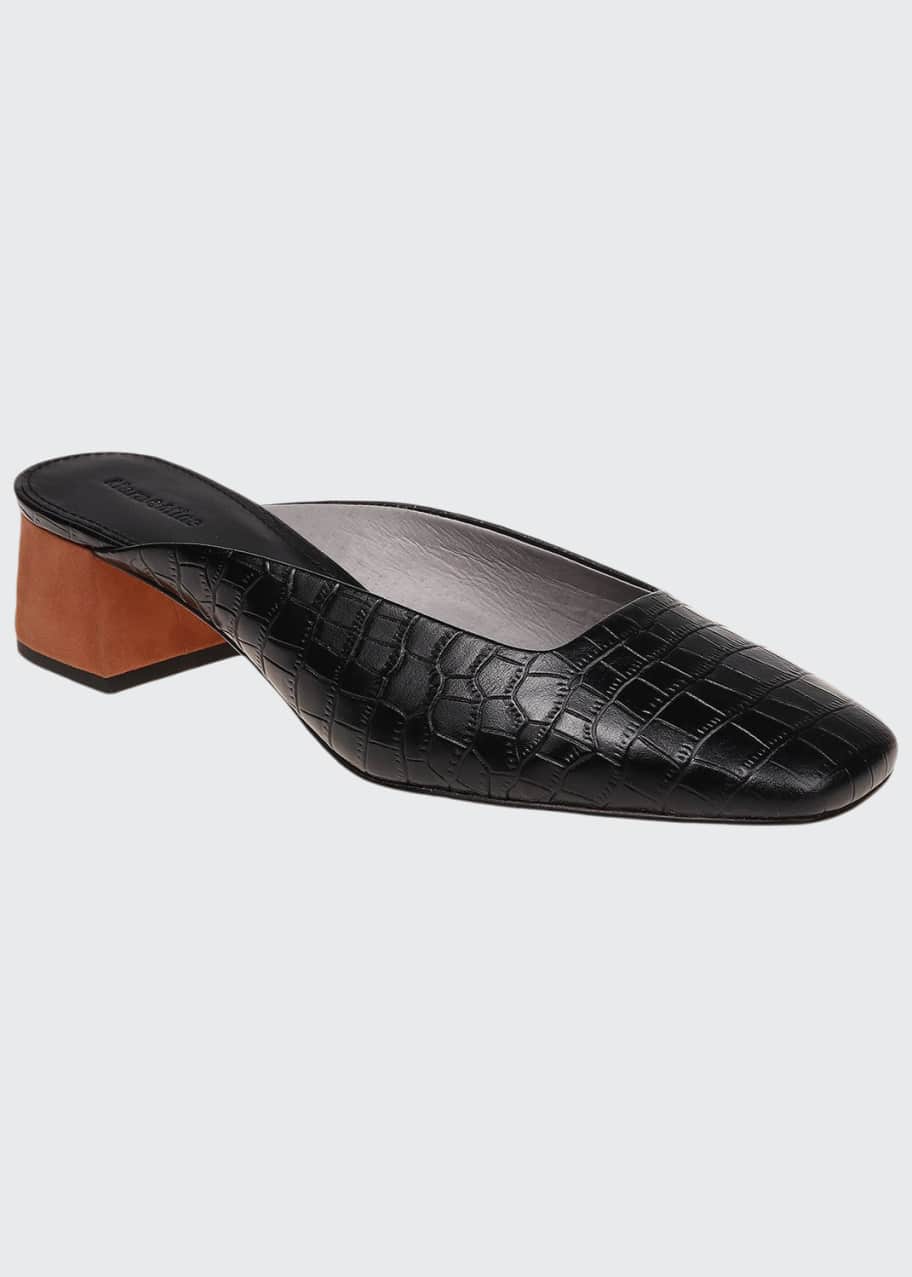 Image 1 of 1: Daisy Croc-Embossed Leather Slide Mules