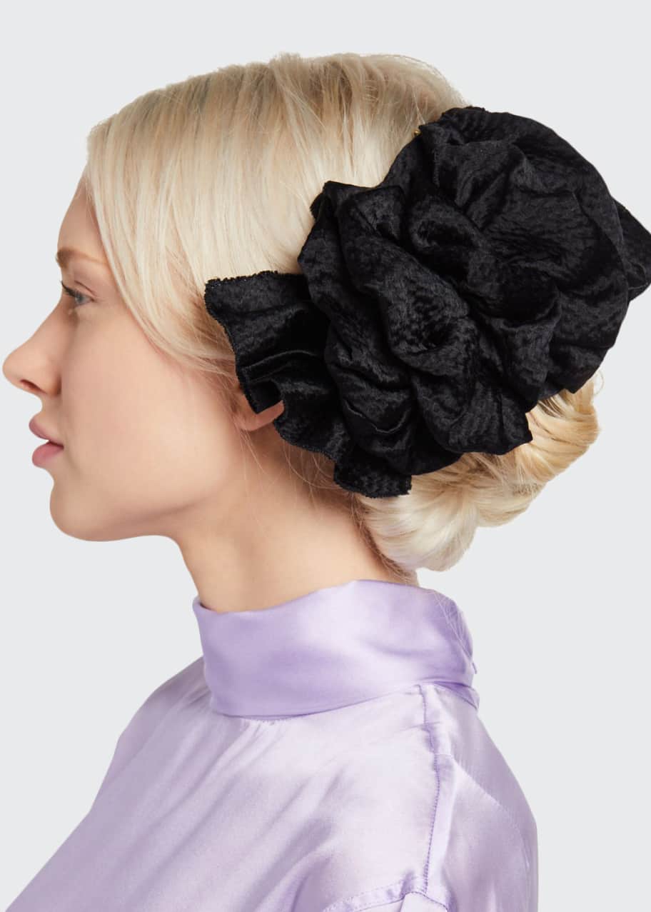 JENNIFER BEHR サテンリボンヘアクリップ Jennifer Behr Ruffle Silk Satin Barrette - Bergdorf Goodman