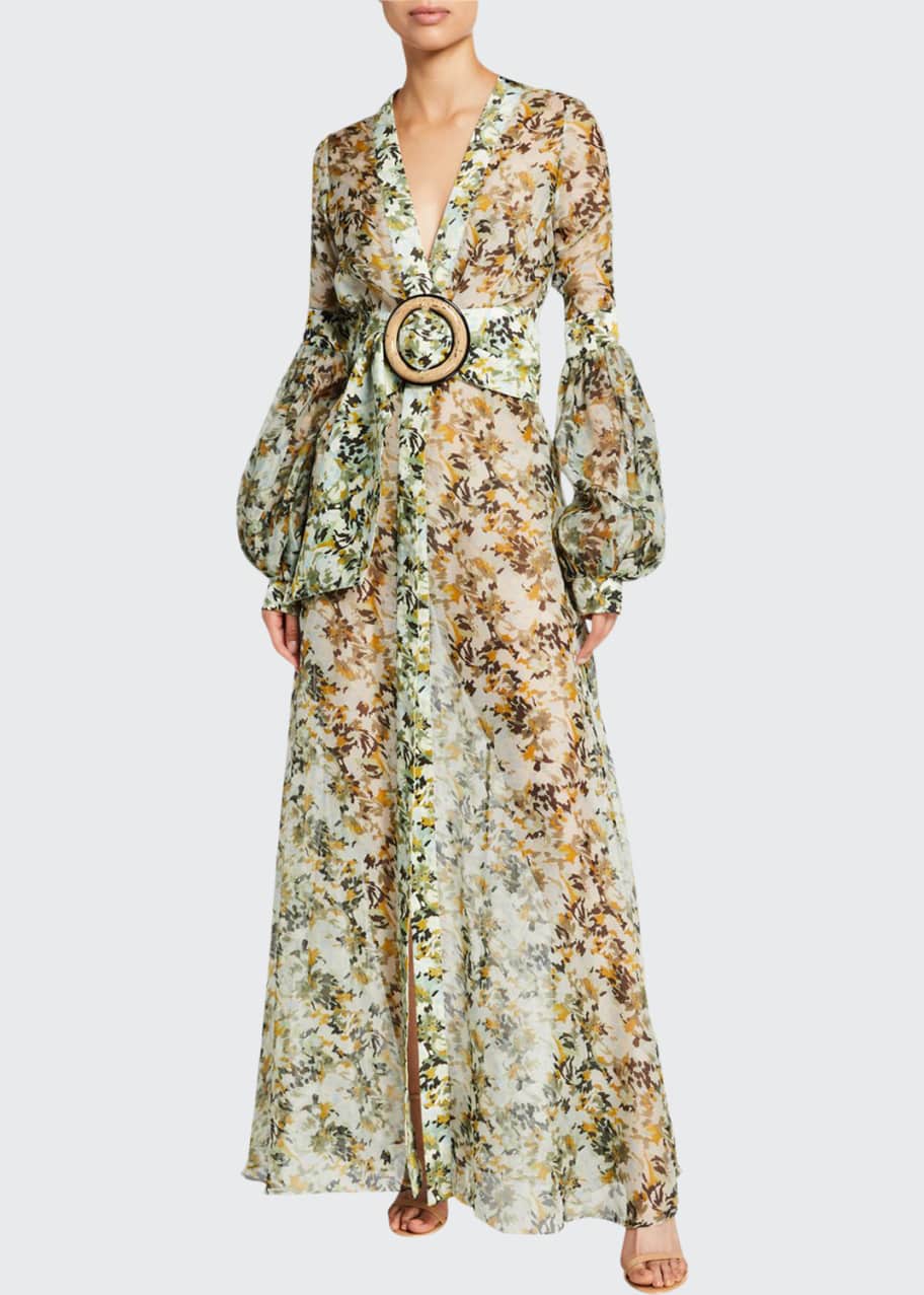 Image 1 of 1: Farolillo Camo-Floral Silk Belted Dress