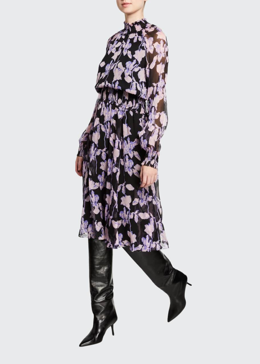 Image 1 of 1: Athena Floral Silk Chiffon Mock-Neck Dress
