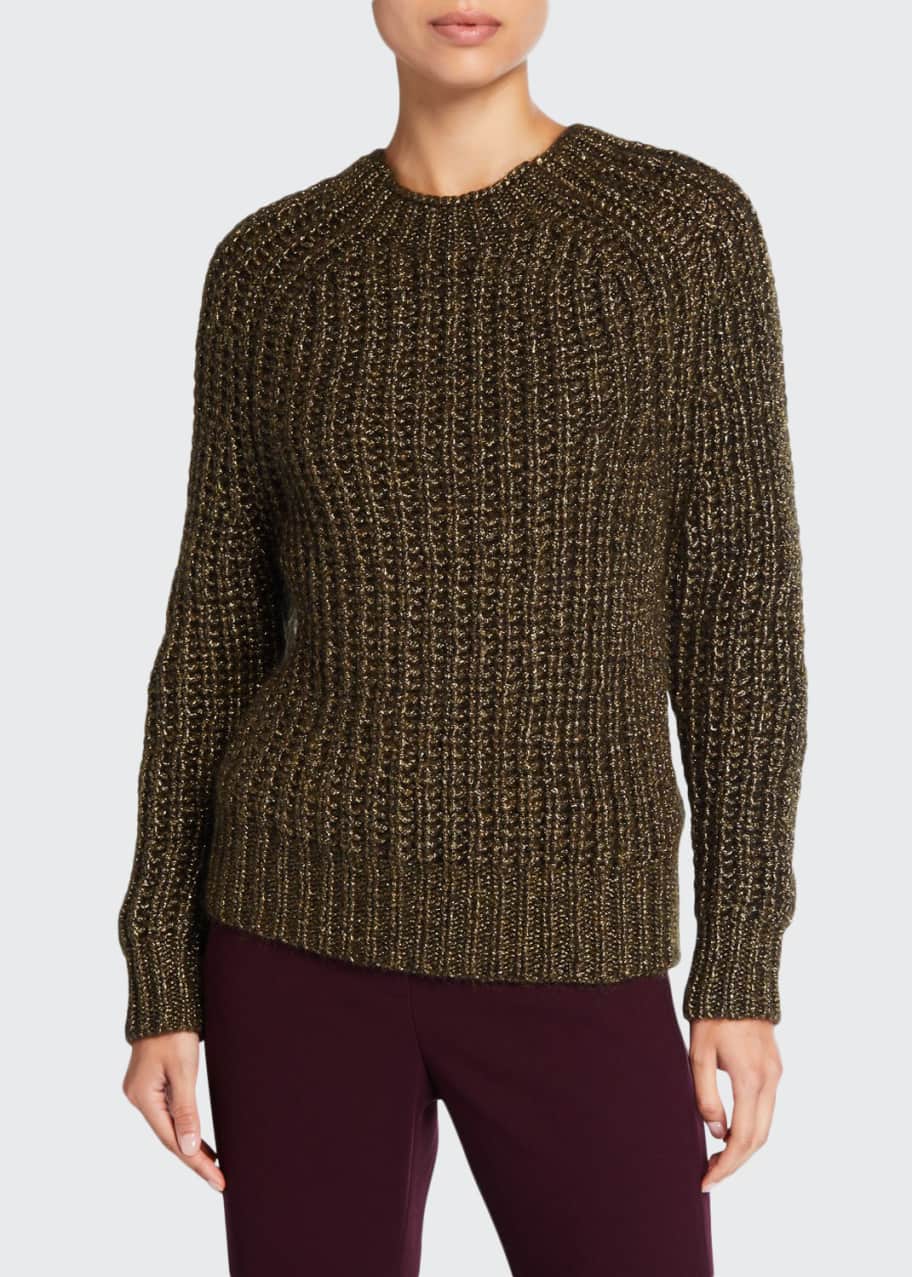 Image 1 of 1: Shimmered Mohair Ribbed Sweater