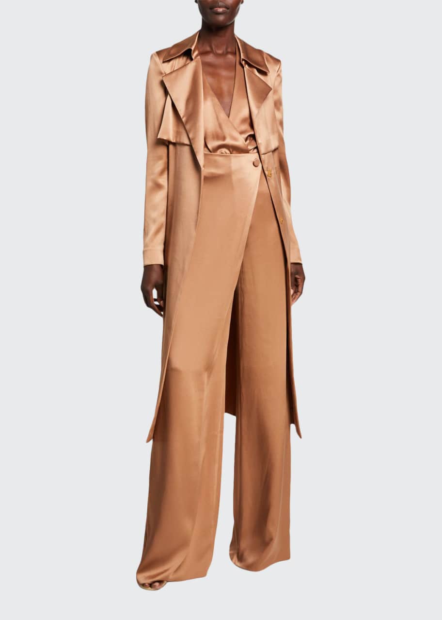 Image 1 of 1: Double-Charmeuse Asymmetric Trench Coat