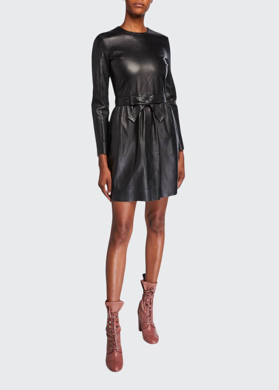REDValentino Long-Sleeve Bow-Waist Matte Tanned Leather Dress - Bergdorf  Goodman