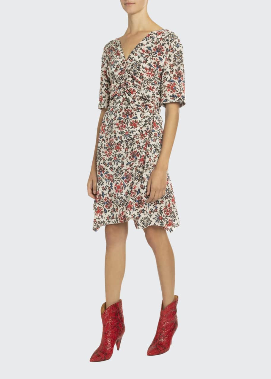 Image 1 of 1: 1/2-Sleeve Ruched Floral Print Dress