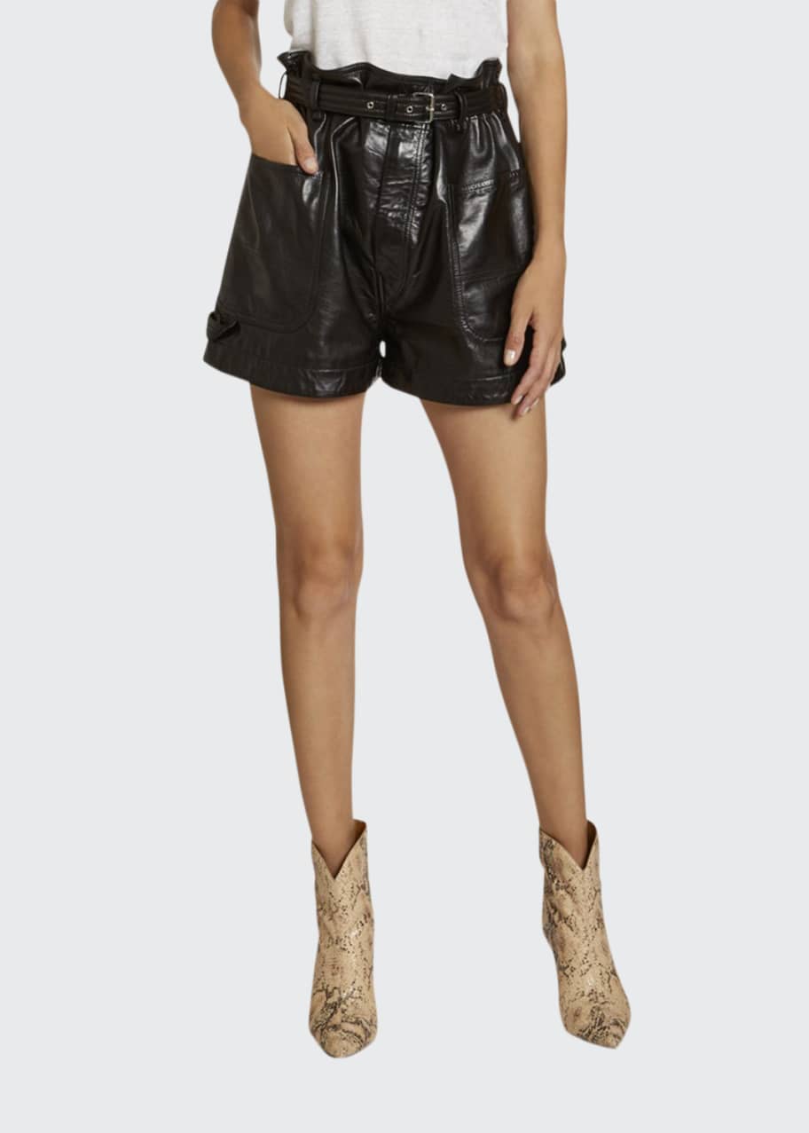 Image 1 of 1: Leather High-Rise Shorts