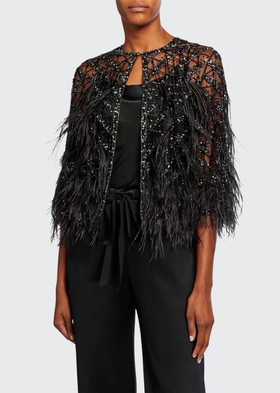 Image 1 of 1: Feathered Cocktail Capelet Jacket