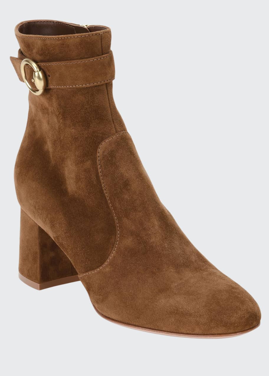 Image 1 of 1: Suede Ankle Booties with Gold Buckle