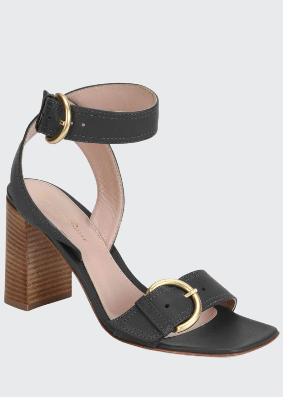 Image 1 of 1: Leather Buckle Ankle-Strap Sandals