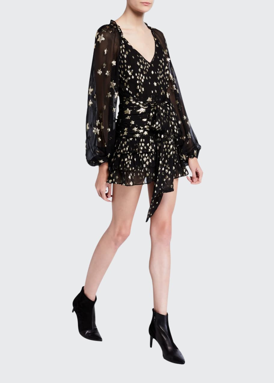 knee length dresses for ladies Mac Duggal Metallic Blouson Gown – Cortland Park main image 0