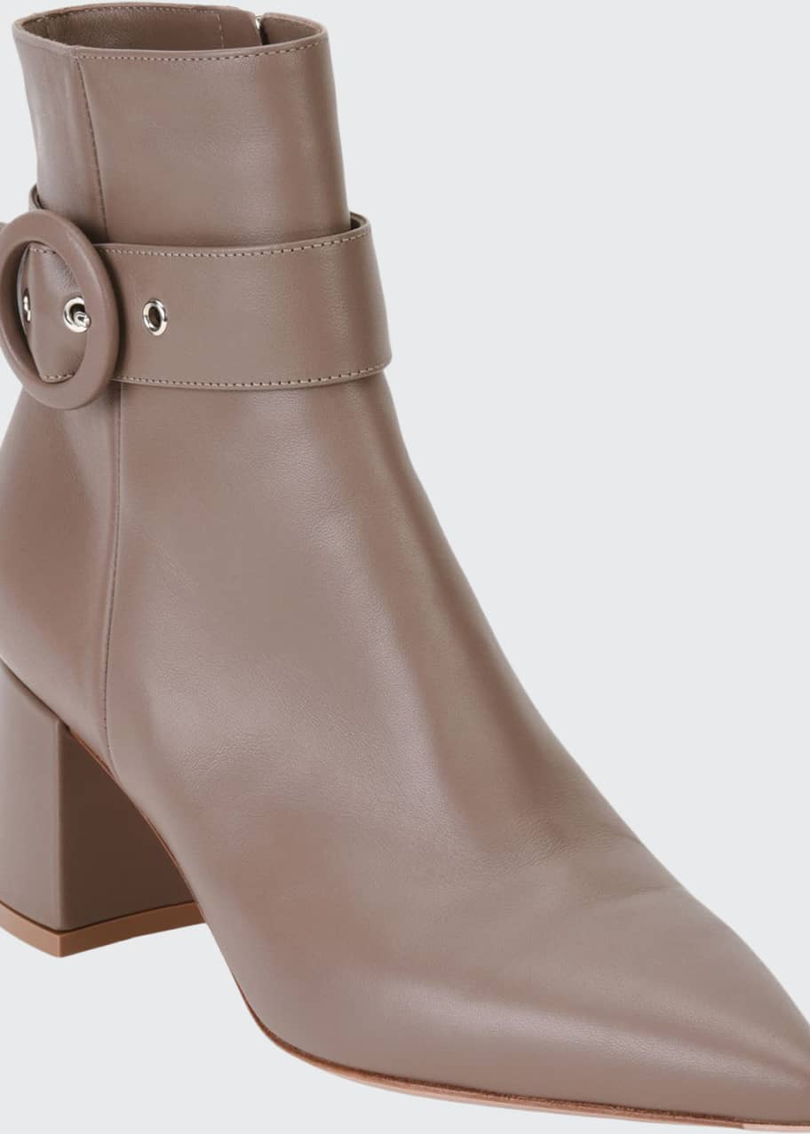 Image 1 of 1: Leather Buckle Pointed-Toe Booties