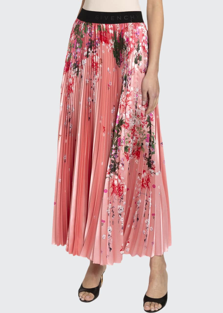 Givenchy Floral Satin Pleated Midi Skirt Bergdorf Goodman