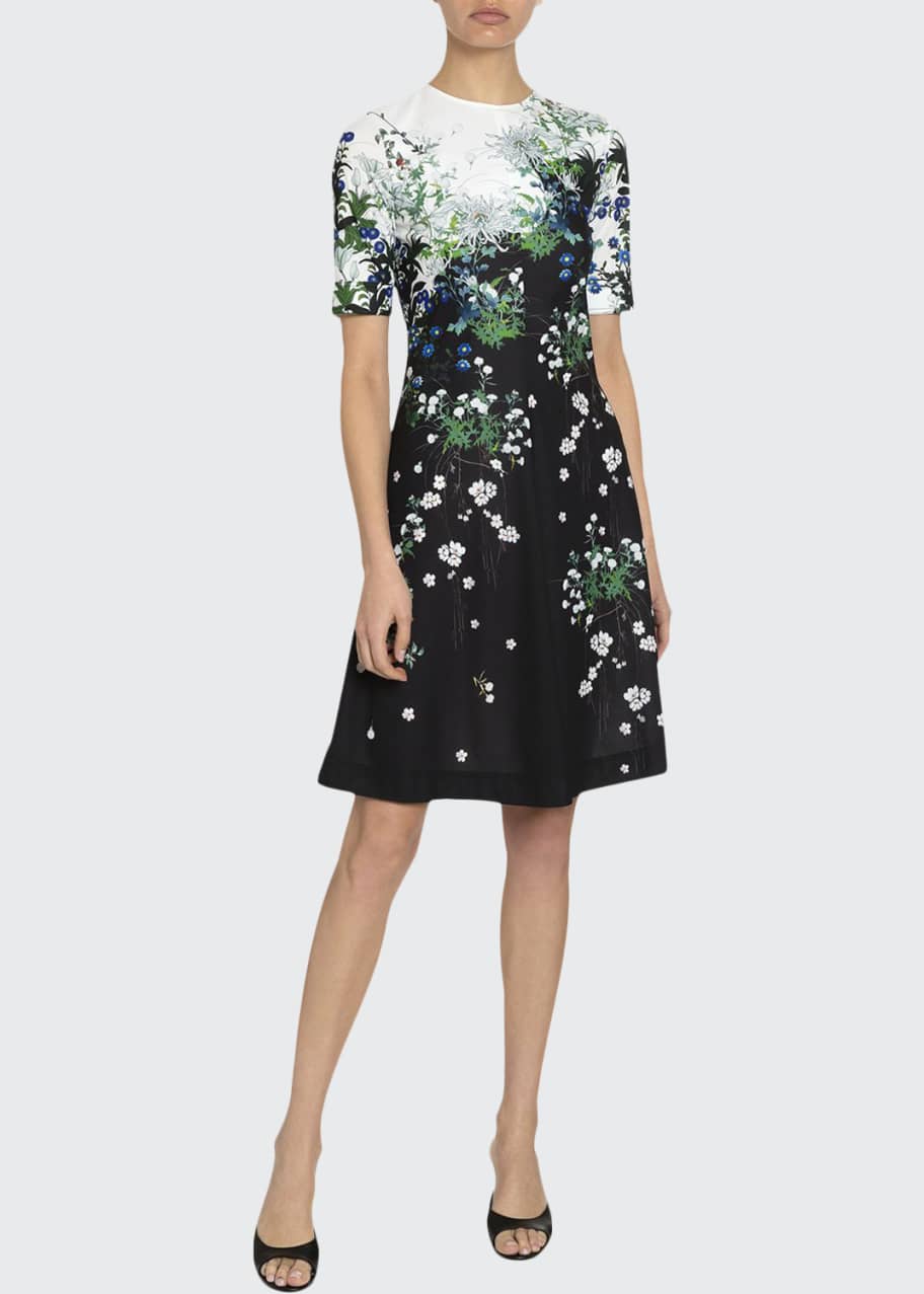 Floral Crewneck Knee Length Dress