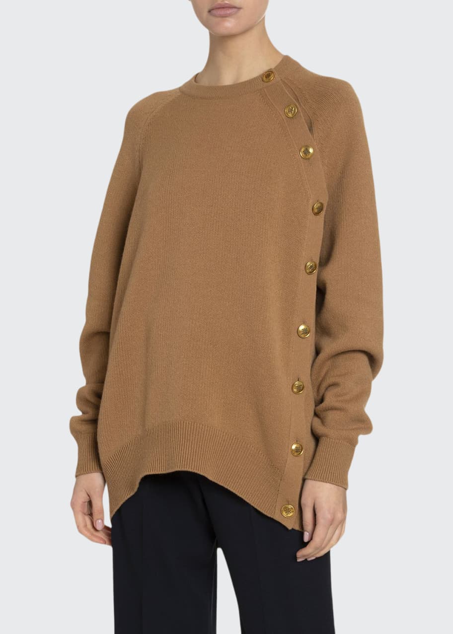 Image 1 of 1: Cashmere-Wool Button-Side Sweater