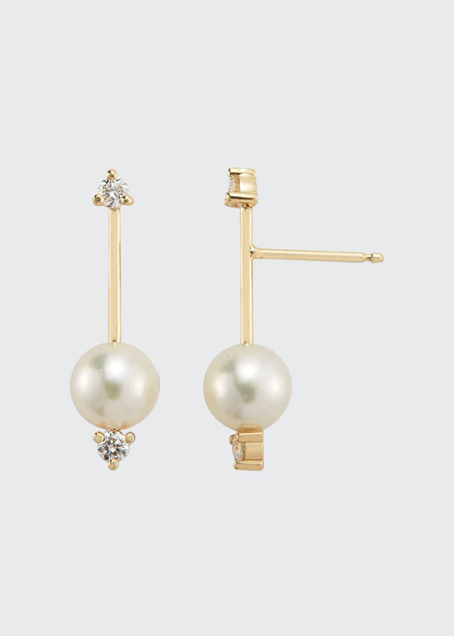 Image 1 of 1: 14k Small Pearl & Diamond Bar-Drop Earrings
