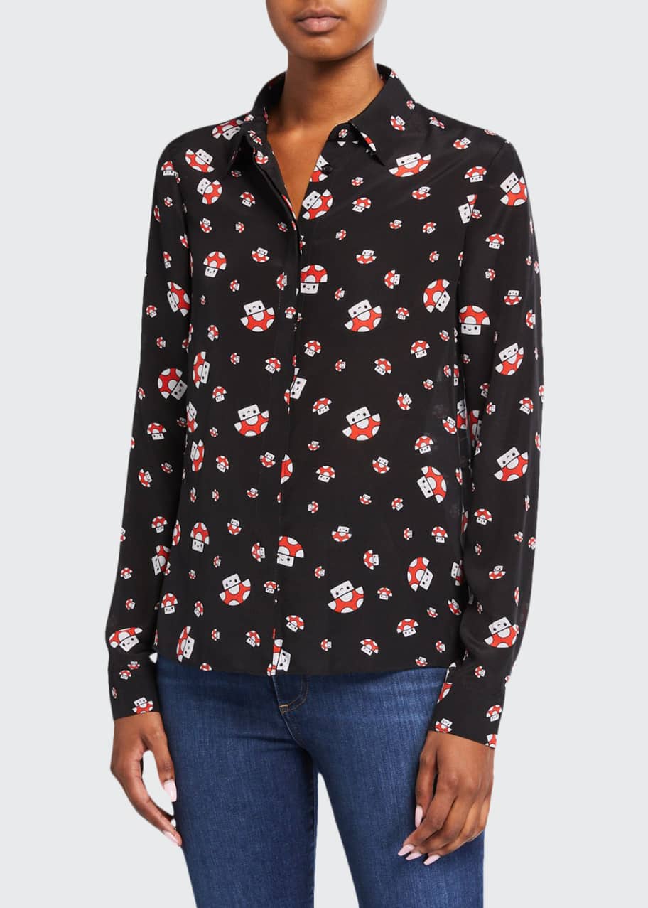 Alice + Olivia Friends With You X Alice + Olivia Willa Silk Placket Top