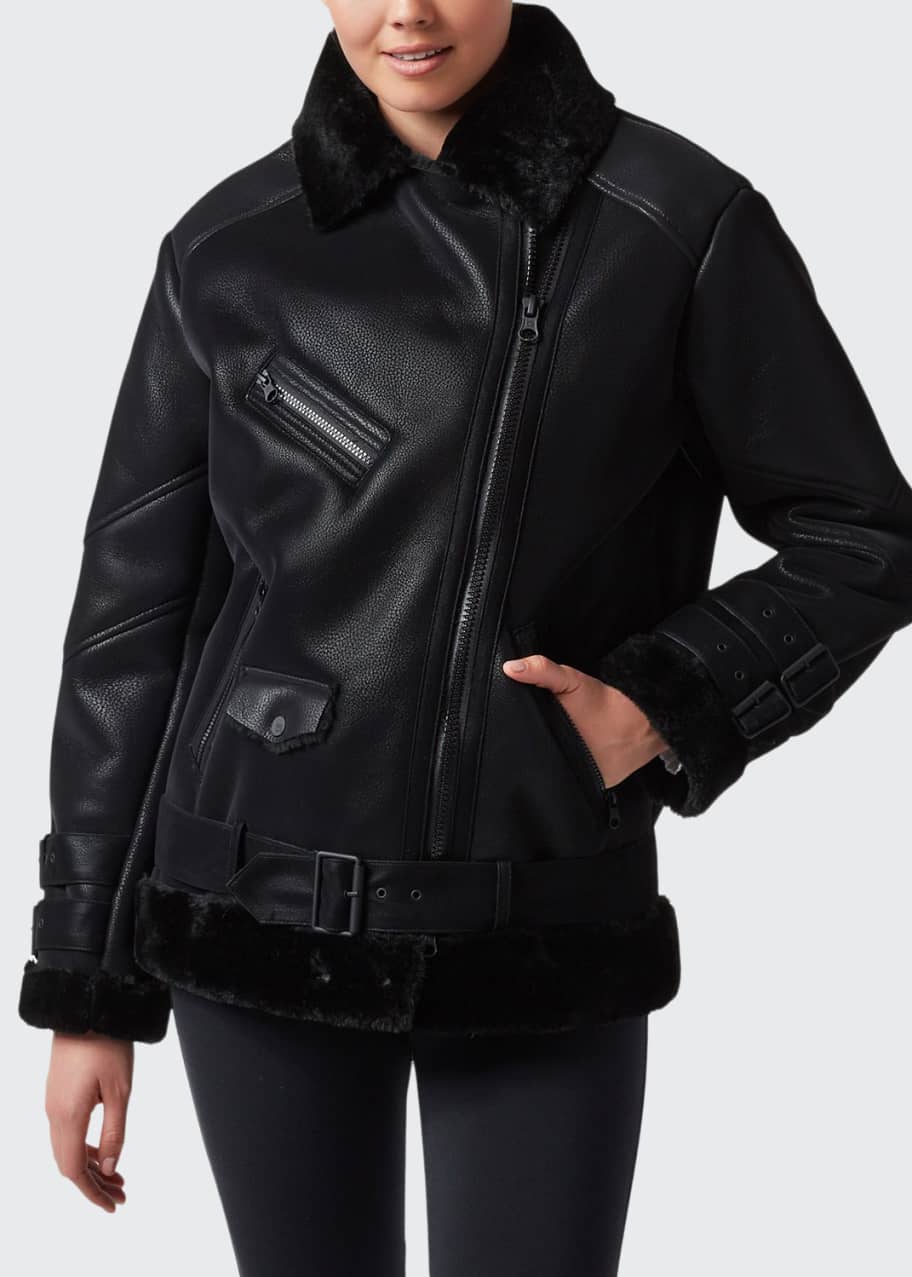 Blanc Noir Violetta Shearling-Trim Faux-Leather Moto Jacket - Bergdorf ...