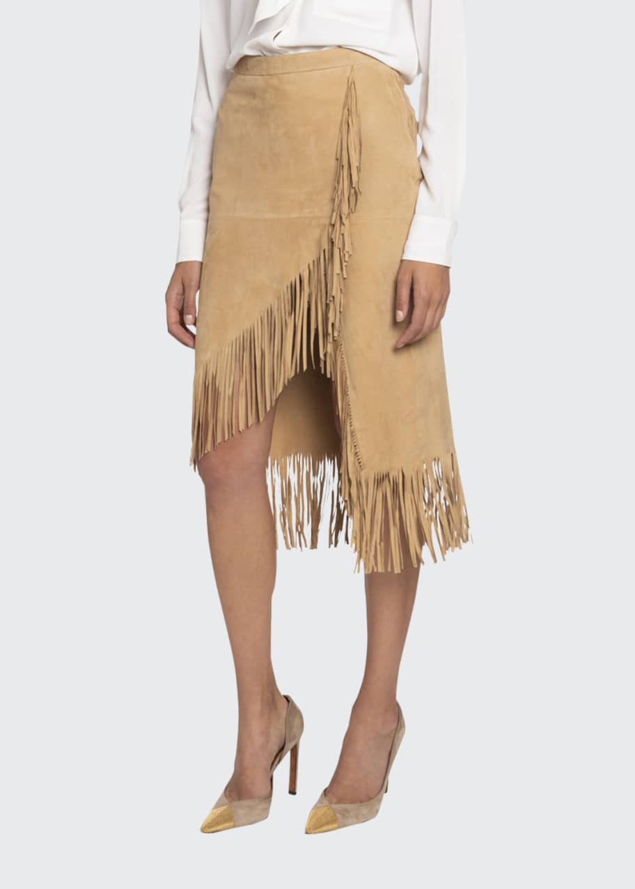 Image 1 of 1: Suede Fringed Wrap Skirt