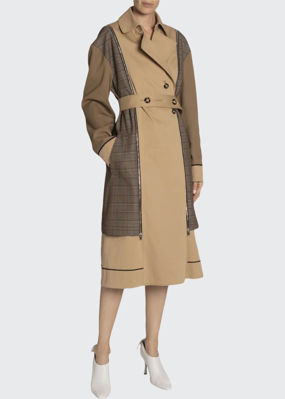 Image 1 of 1: Glen Plaid Belted Trench Coat
