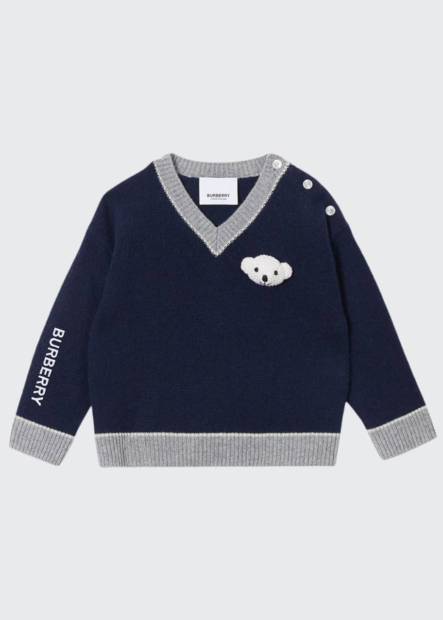 Image 1 of 1: Boy's Sidney Teddy Bear V-Neck Sweater, Size 6M-2