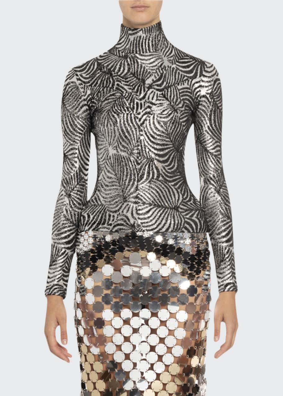 Image 1 of 1: Silver Leaf Print Turtleneck Sweater
