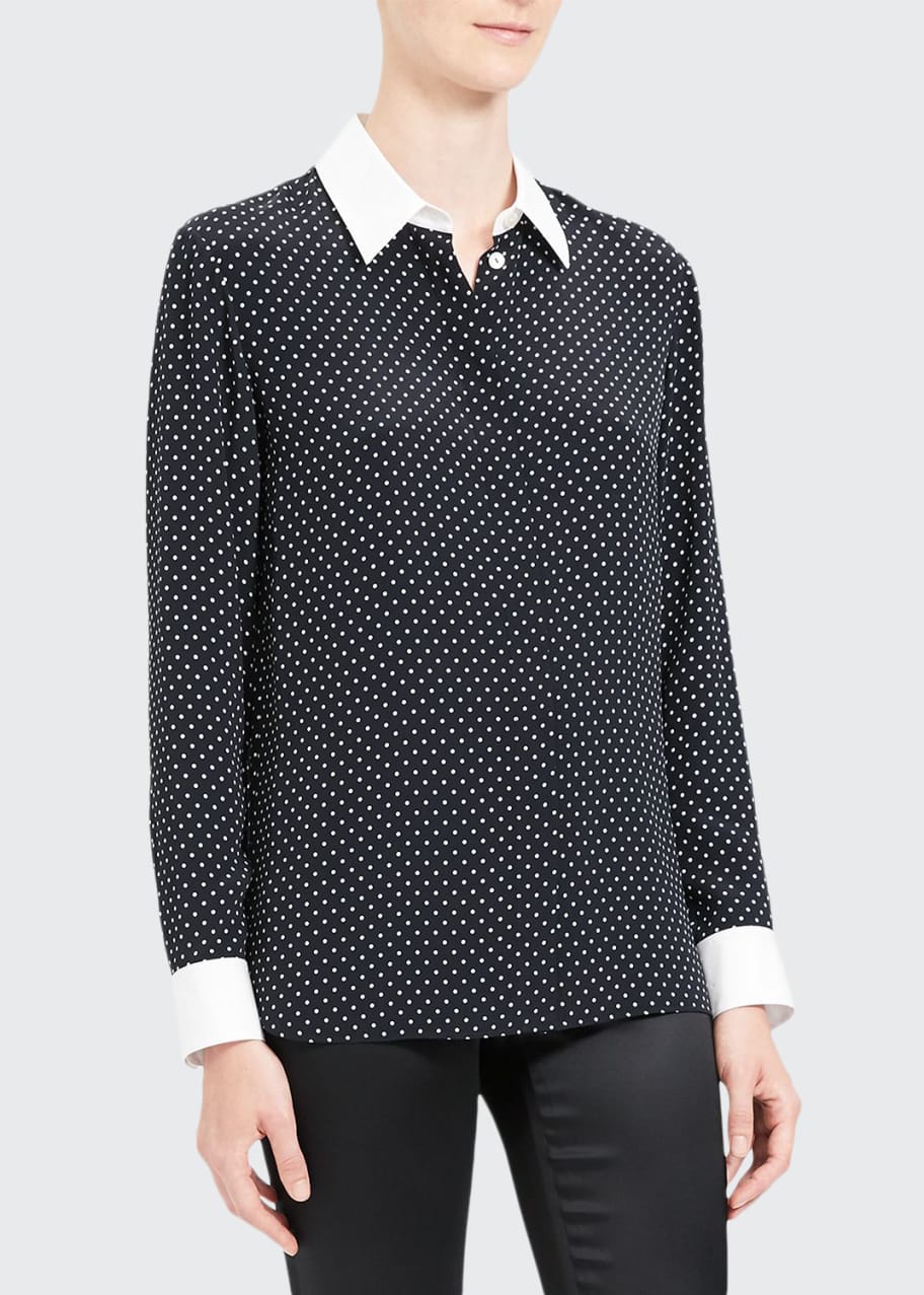 Image 1 of 1: Polka Dot Combo Stretch Crepe Shirt
