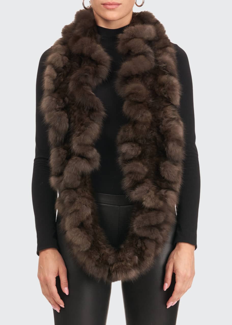 Image 1 of 1: Sable Fur Knit Infinity Scarf with Ruffles
